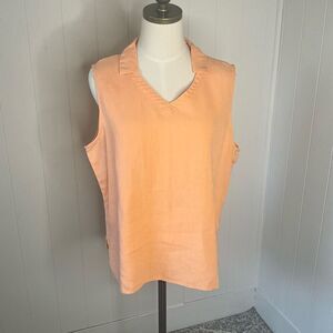 Vintage Real Comfort Women’s XL 100% Linen Soft Orange Sleeveless Blouse Top